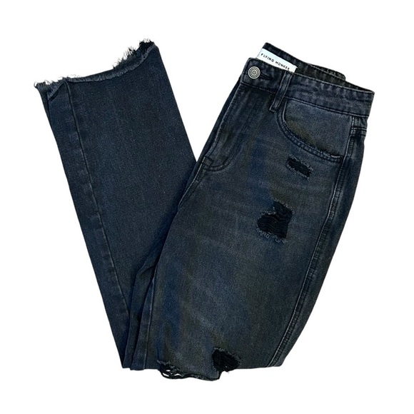 Distressed Straight Wide leg Flying Monkey Black Denim Jean 26 🖤 - Picture 1 of 9